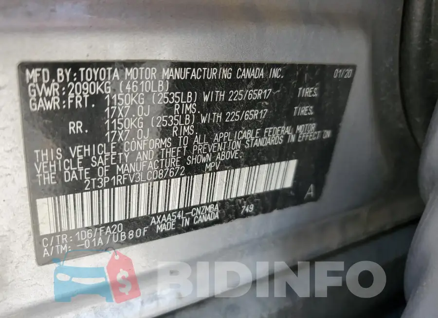 2T3P1RFV3LC087672 Photo# 13