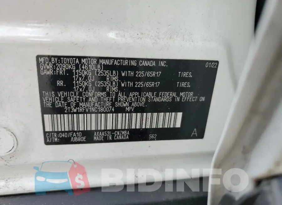 2T3W1RFV1NC180074 Photo# 13