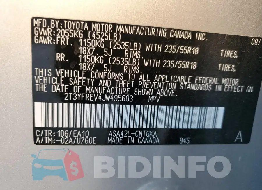 2T3YFREV4JW495603 Photo# 13