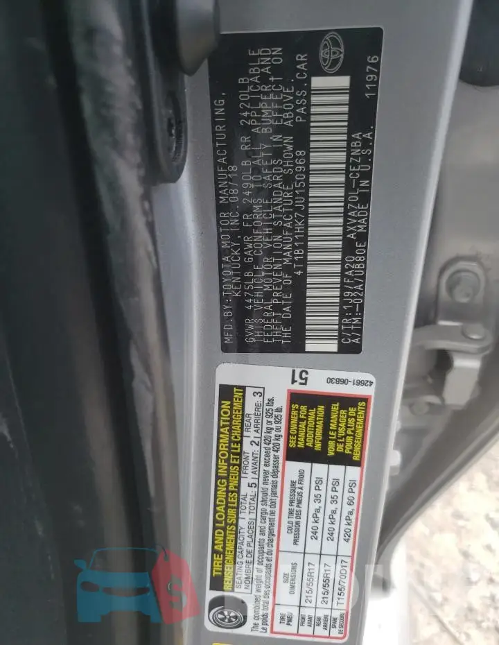 4T1B11HK7JU150968 Photo# 12