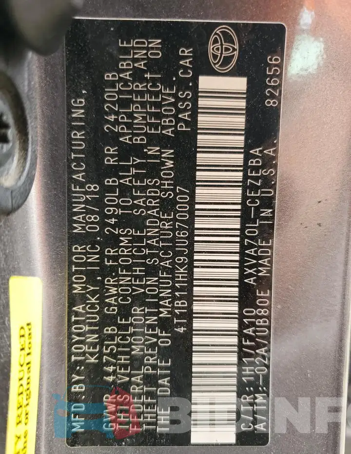 4T1B11HK9JU670007 Photo# 12