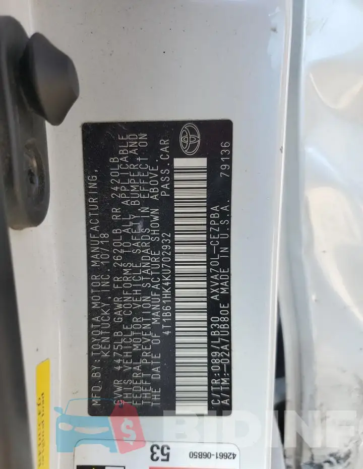 4T1B61HK4KU702932 Photo# 12