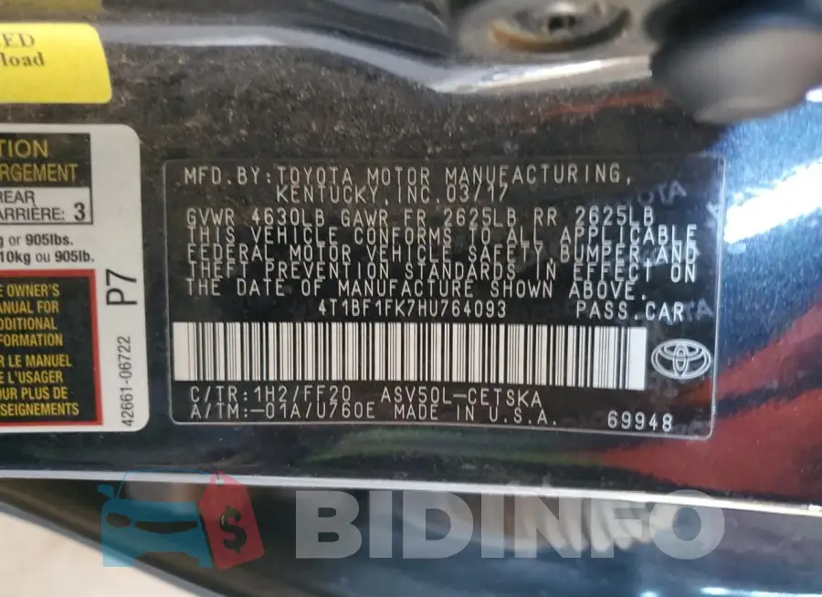 4T1BF1FK7HU764093 Photo# 12