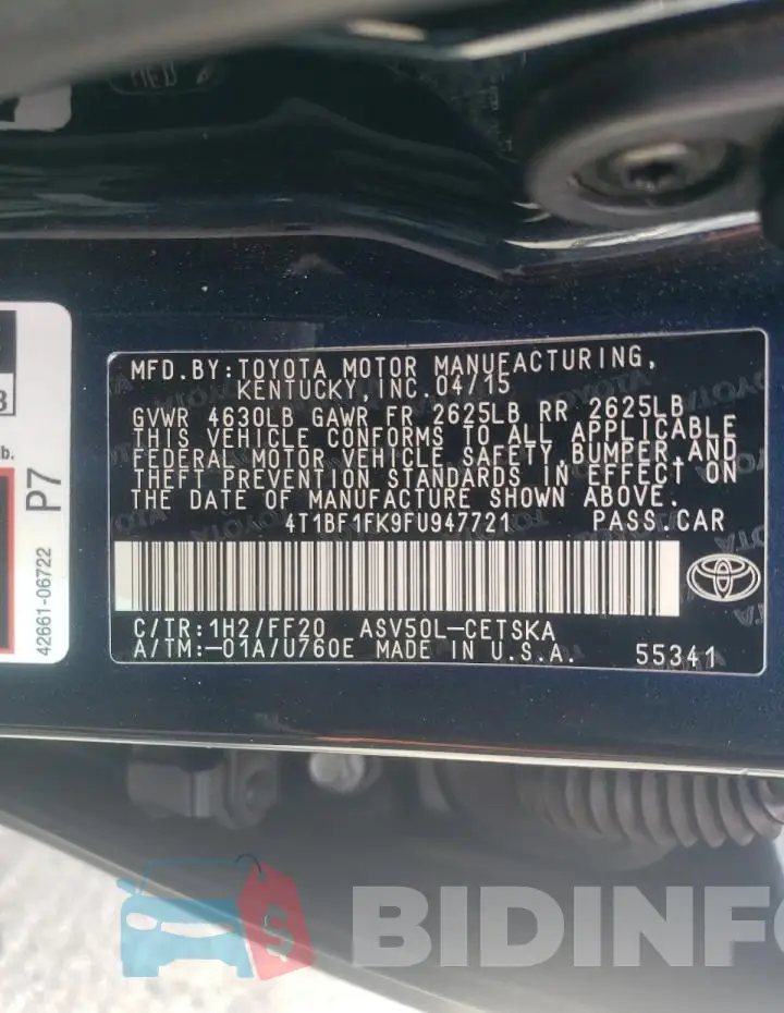 4T1BF1FK9FU947721 Photo# 12