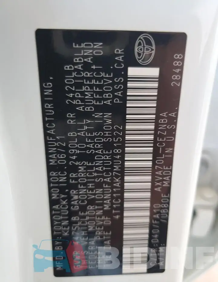4T1C11AK7MU481522 Photo# 12
