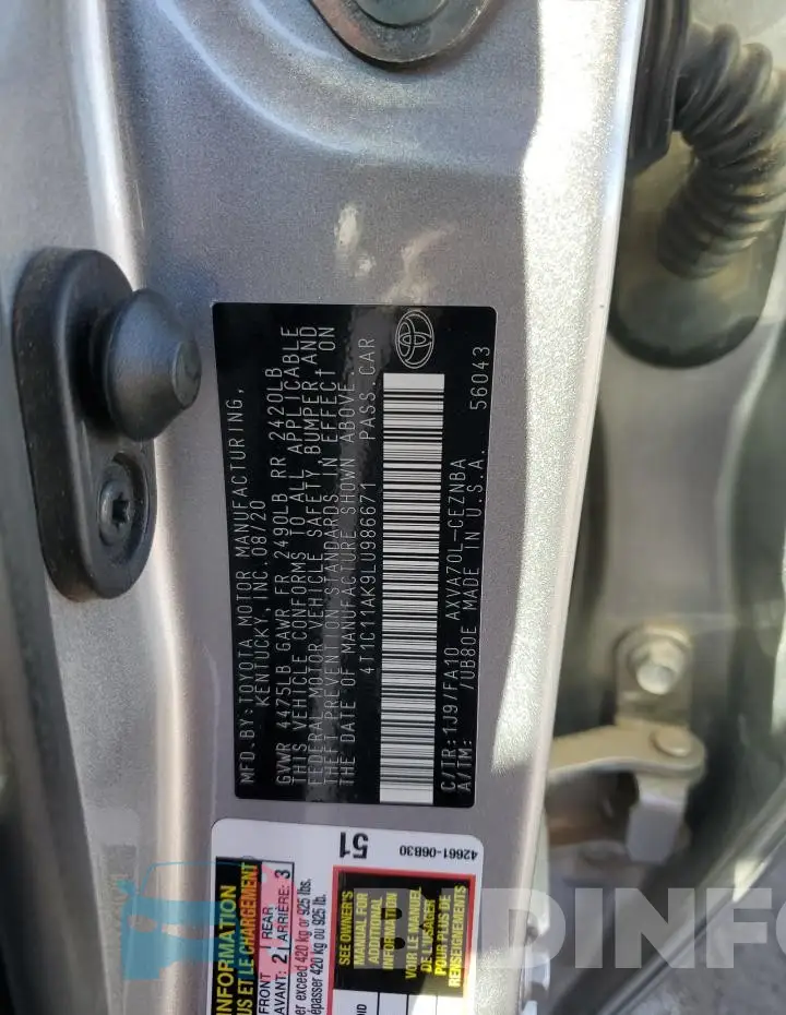 4T1C11AK9LU986671 Photo# 13
