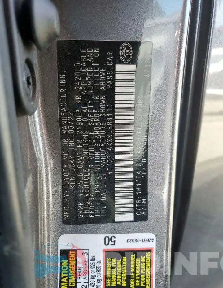 4T1C31AKXNU588110 Photo# 12