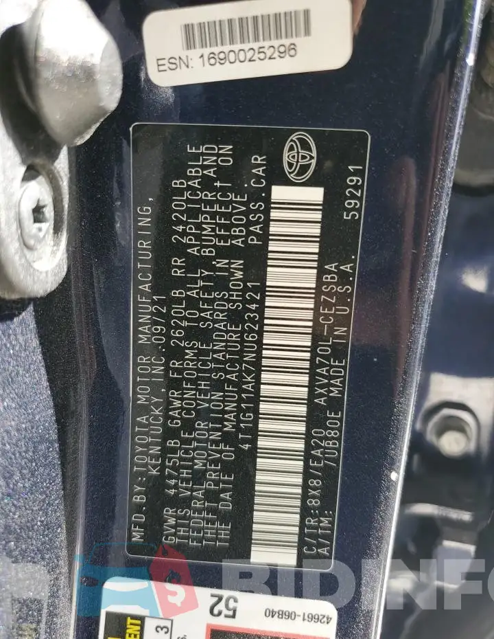 4T1G11AK7NU623421 Photo# 12