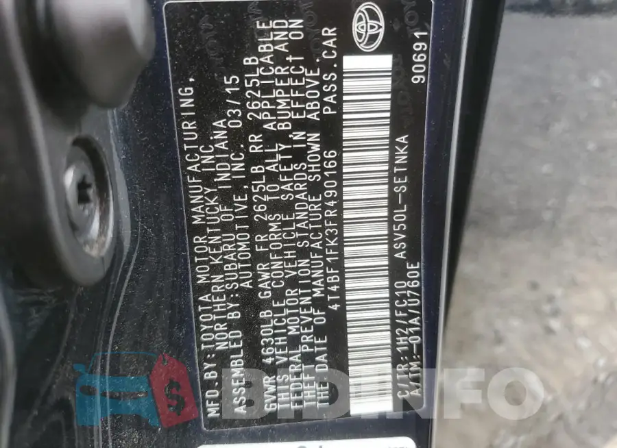 4T4BF1FK3FR490166 Photo# 13