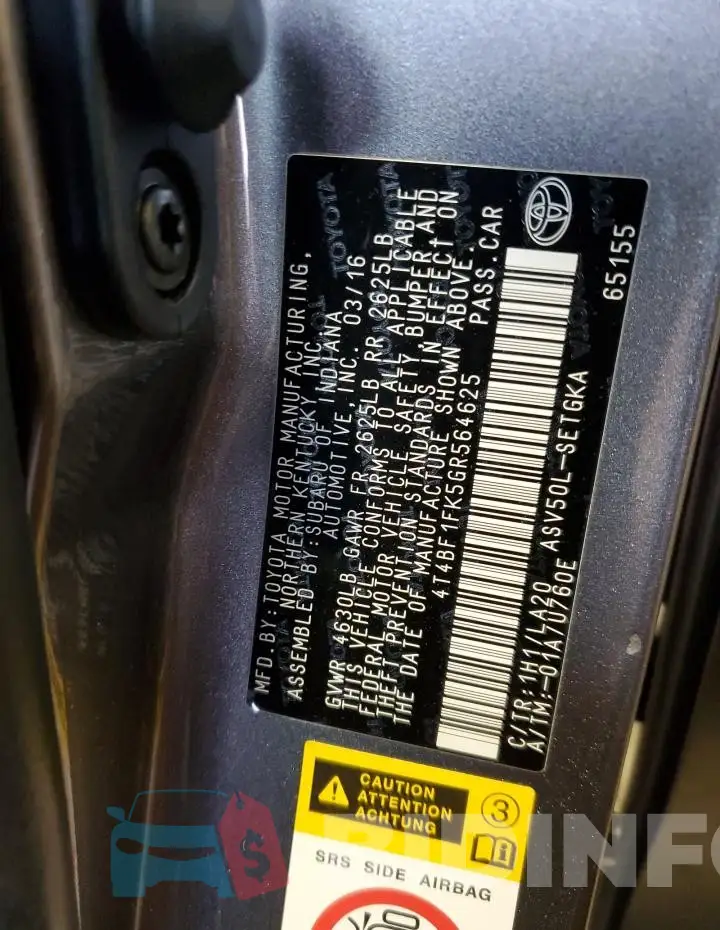 4T4BF1FK5GR564625 Photo# 13