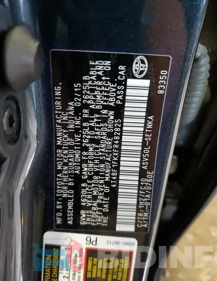 4T4BF1FKXFR482825 Photo# 12