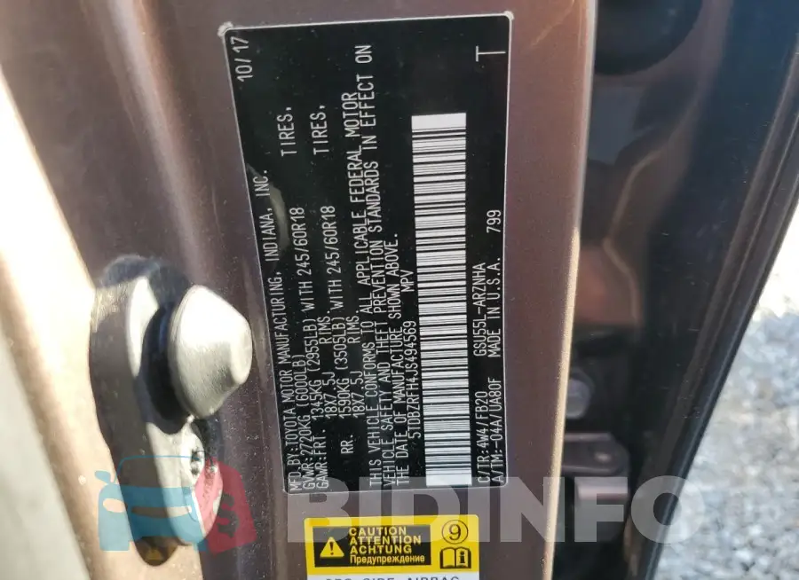 5TDBZRFH4JS494569 Photo# 13