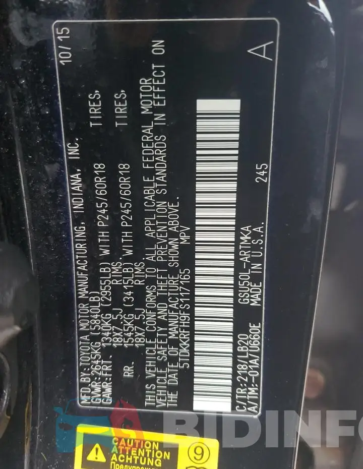 5TDKKRFH9FS117165 Photo# 13