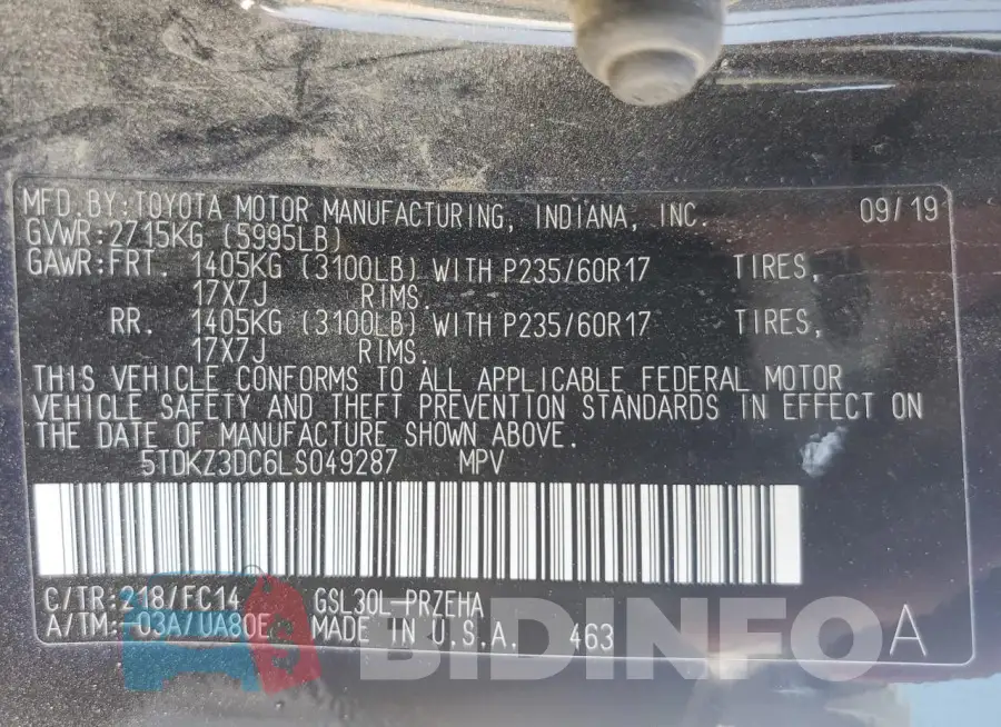 5TDKZ3DC6LS049287 Photo# 13
