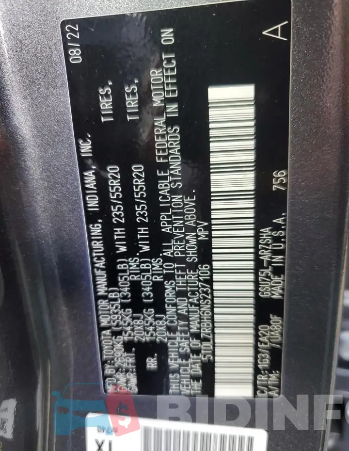 5TDLZRBH6NS237106 Photo# 13