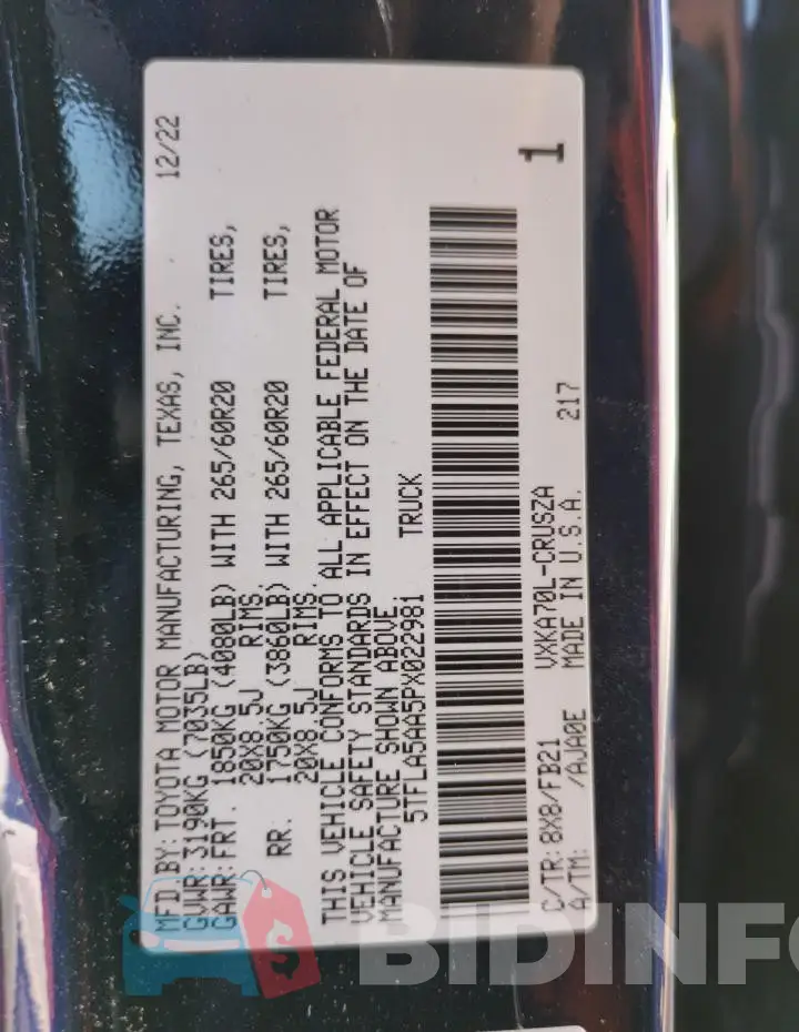 5TFLA5AA5PX022981 Photo# 13