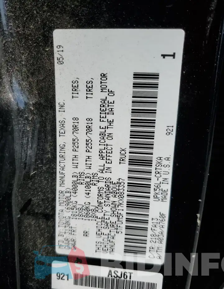 5TFUM5F17KX083357 Photo# 12