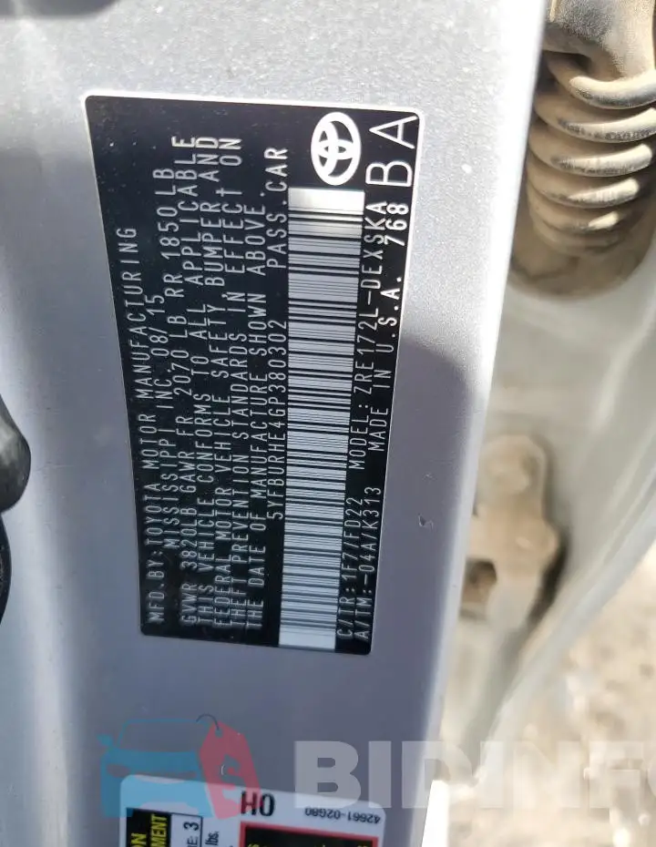 5YFBURHE4GP380302 Photo# 12