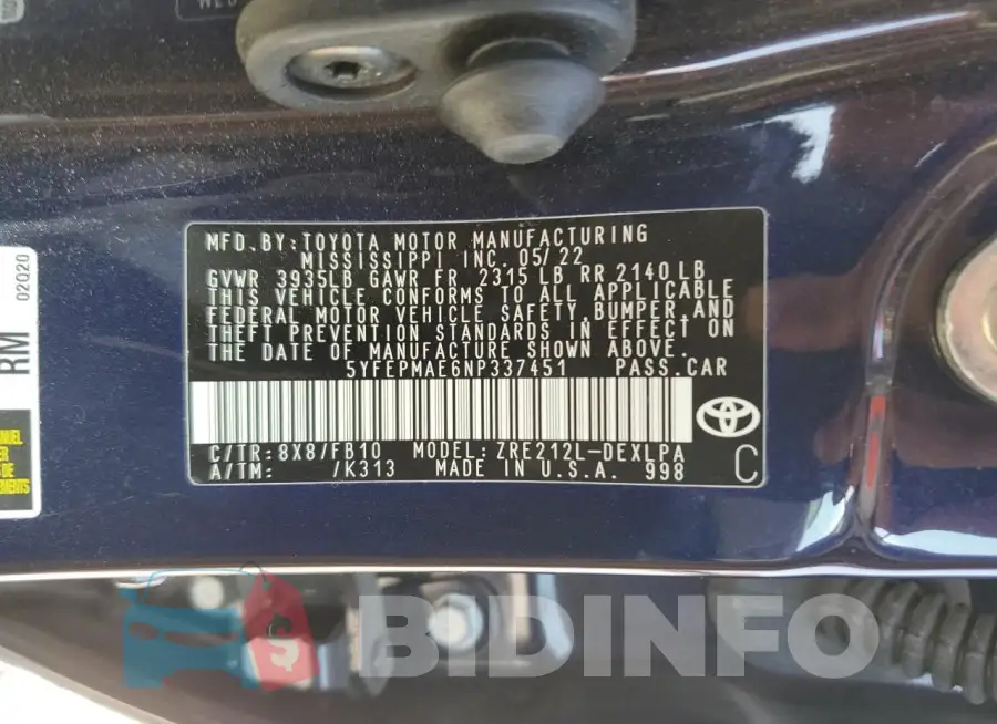 5YFEPMAE6NP337451 Photo# 12