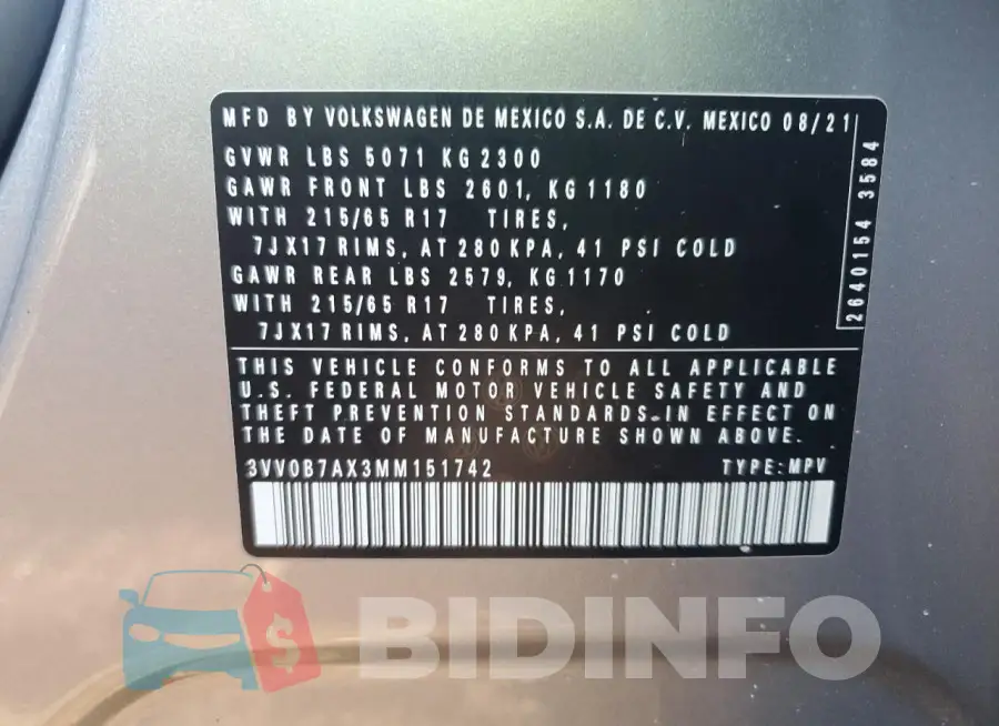 3VV0B7AX3MM151742 Photo# 13