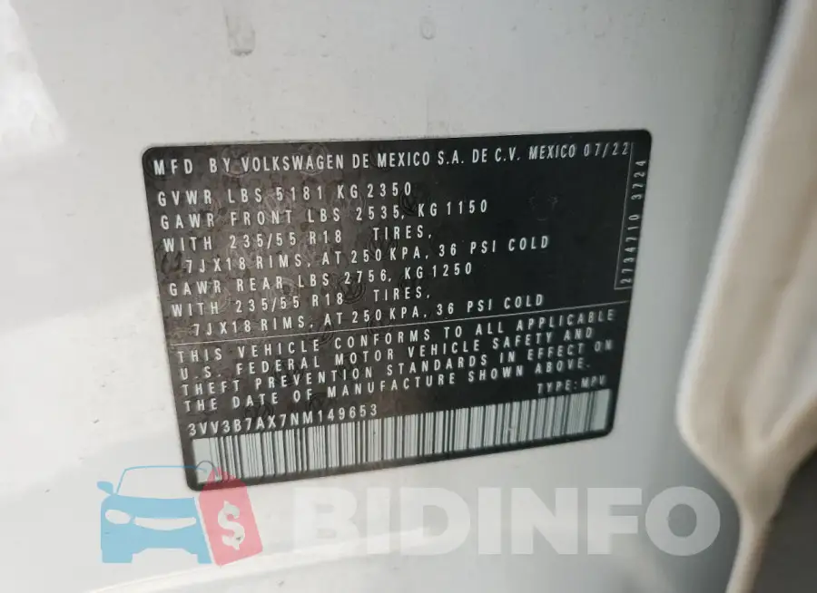 3VV3B7AX7NM149653 Photo# 13