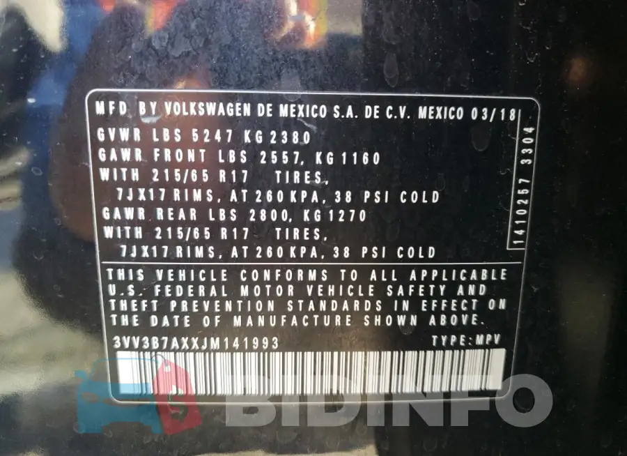 3VV3B7AXXJM141993 Photo# 13