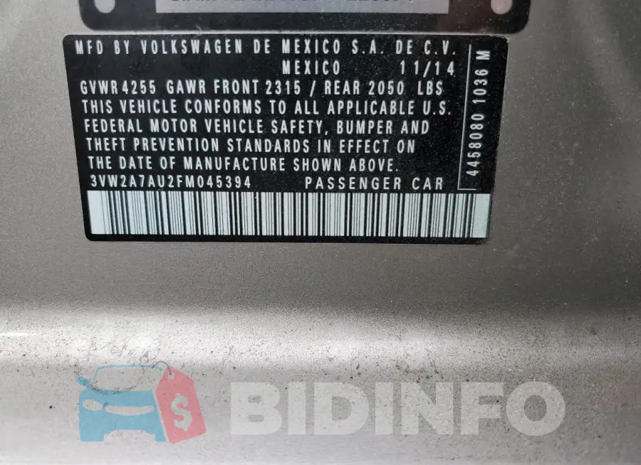 3VW2A7AU2FM045394 Photo# 12