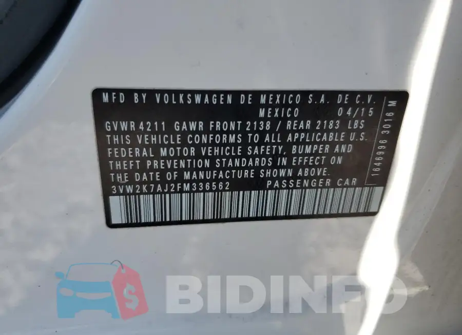 3VW2K7AJ2FM336562 Photo# 12