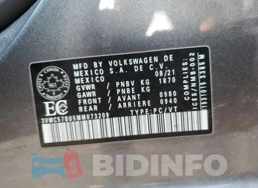 3VWC57BU5MM073209 Photo# 13