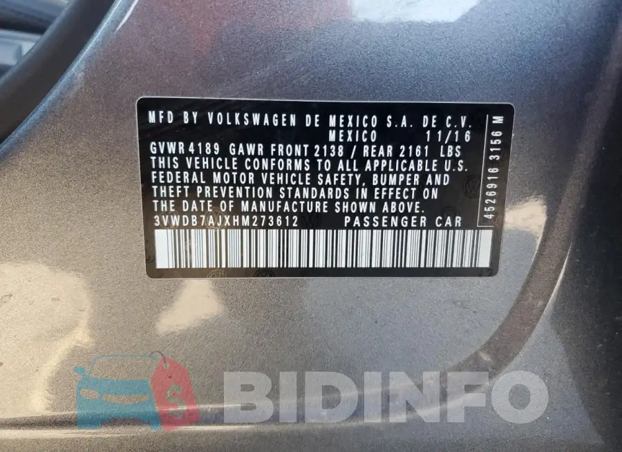 3VWDB7AJXHM273612 Photo# 13