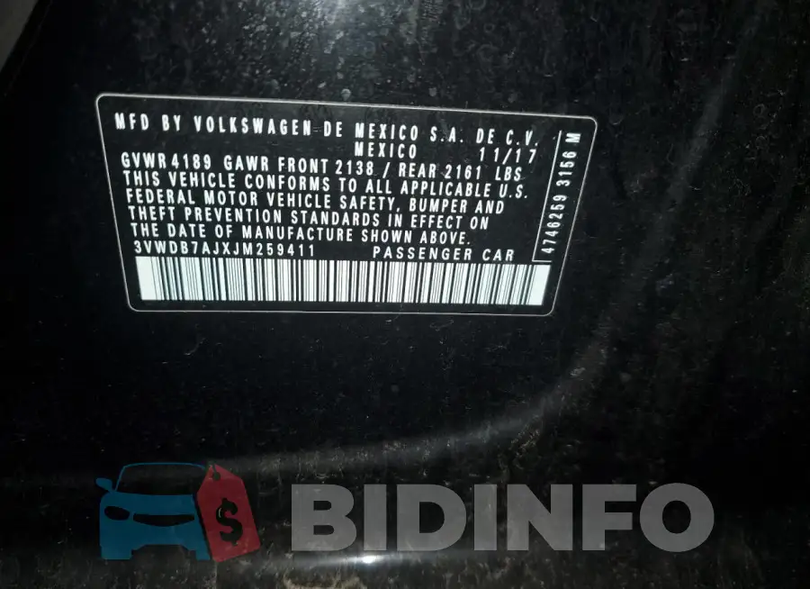 3VWDB7AJXJM259411 Photo# 12