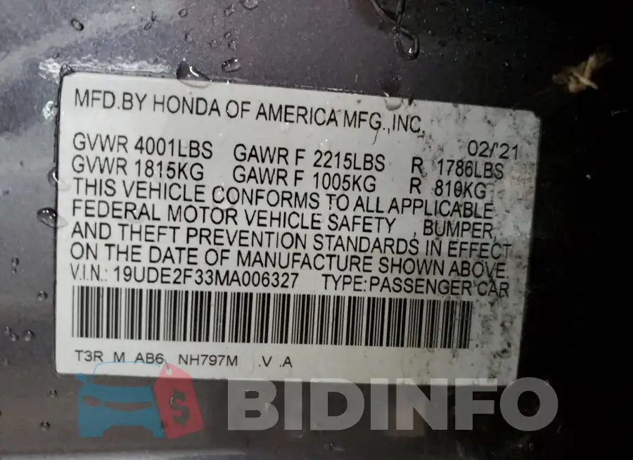 19UDE2F33MA006327 Photo# 13