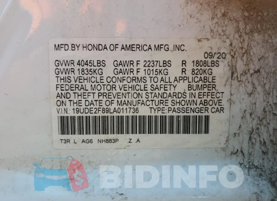 19UDE2F89LA011736 Photo# 13