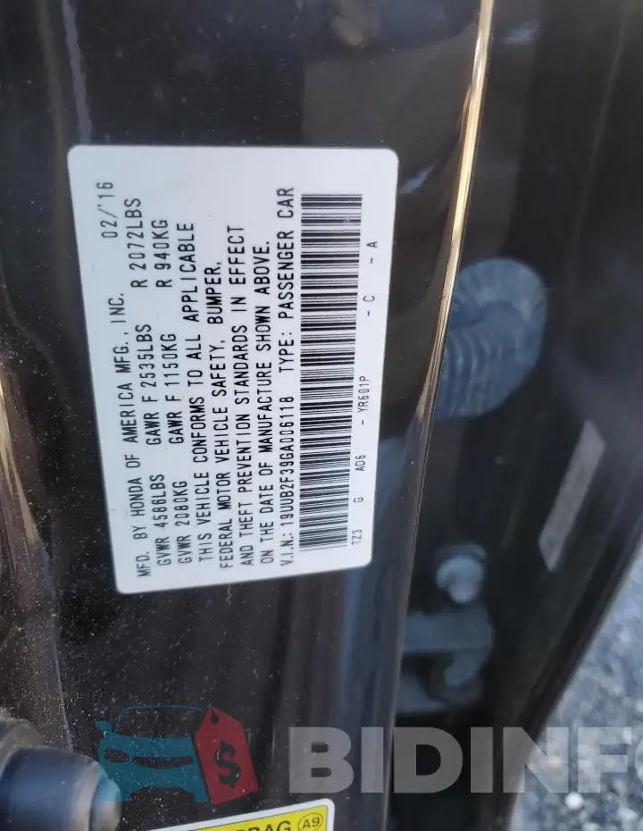 19UUB2F39GA006118 Photo# 12