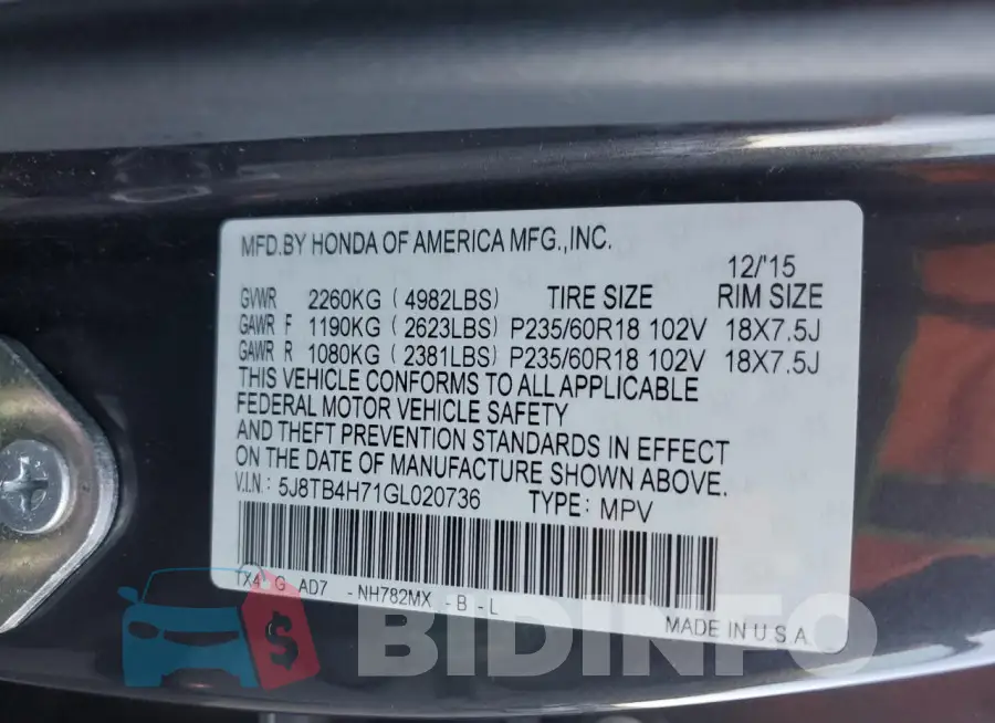 5J8TB4H71GL020736 Photo# 13