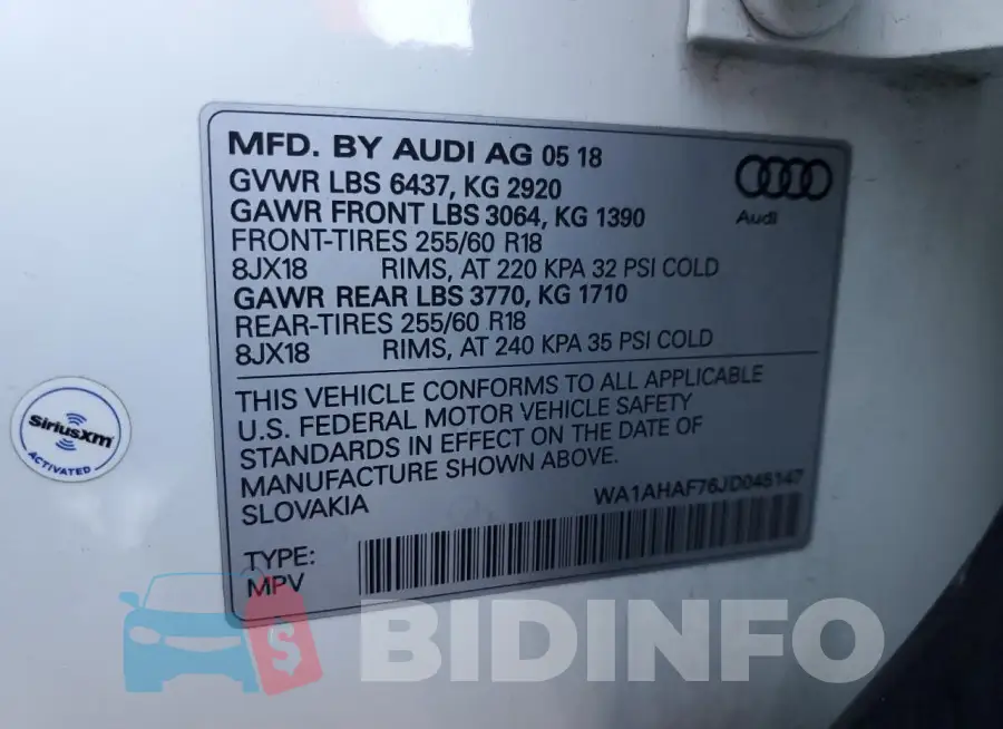 WA1AHAF76JD045147 Photo# 14