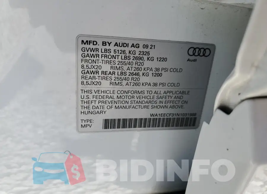 WA1EECF31N1031988 Photo# 13