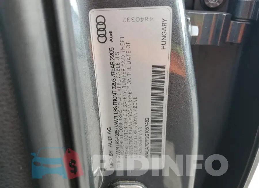 WAUA7GFF2G1057452 Photo# 12