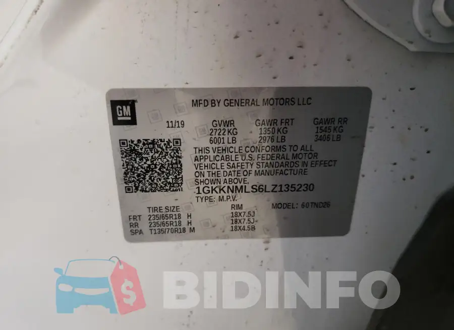 1GKKNMLS6LZ135230 Photo# 13