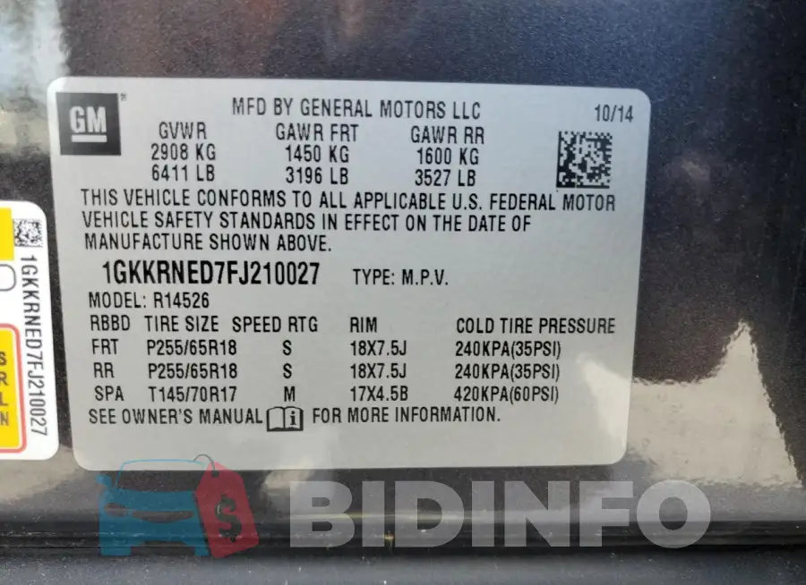 1GKKRNED7FJ210027 Photo# 13