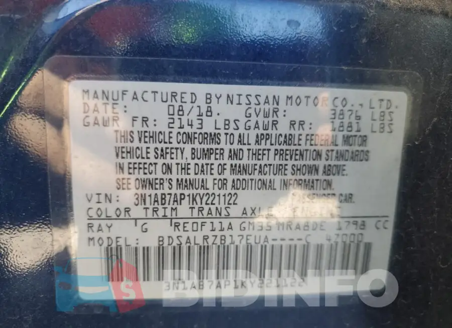 3N1AB7AP1KY221122 Photo# 12