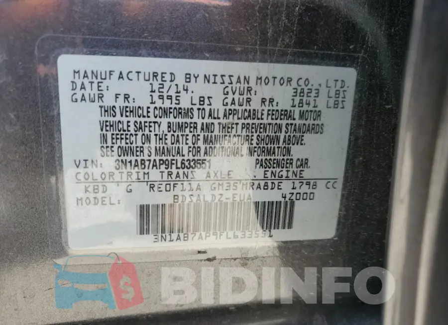 3N1AB7AP9FL633551 Photo# 13