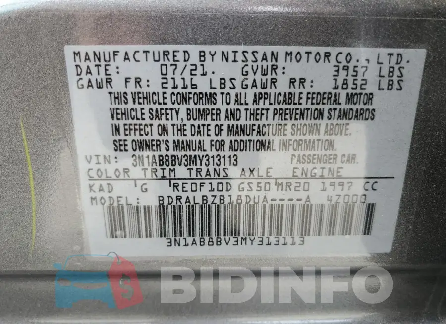 3N1AB8BV3MY313113 Photo# 12