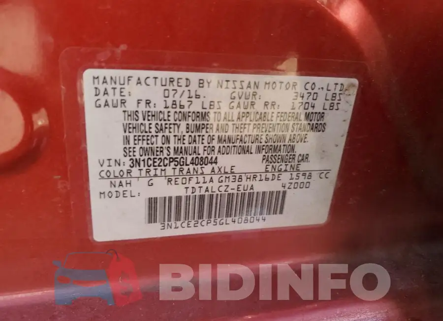 3N1CE2CP5GL408044 Photo# 12