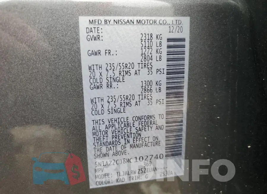 5N1AZ2CJ8MC102740 Photo# 13