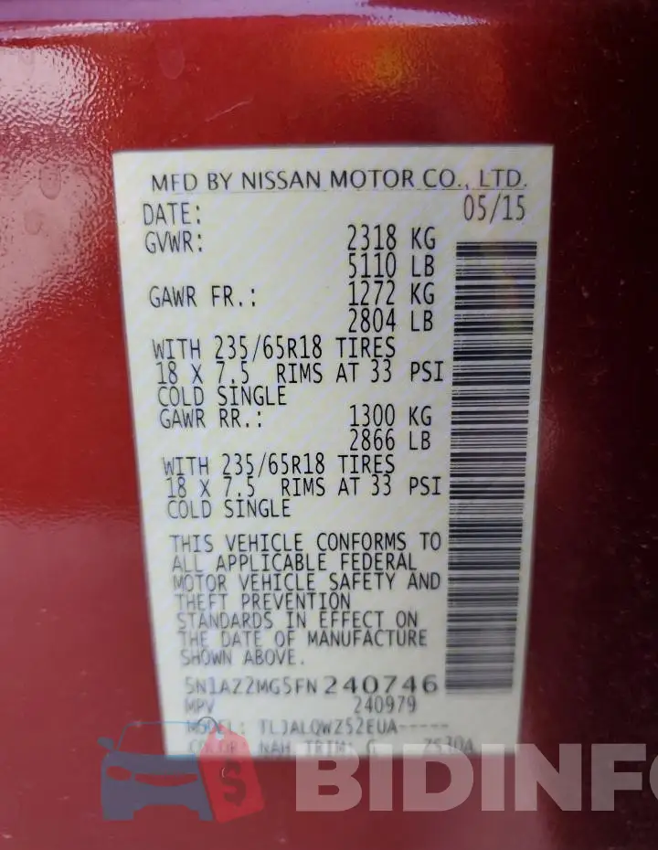 5N1AZ2MG5FN240746 Photo# 12