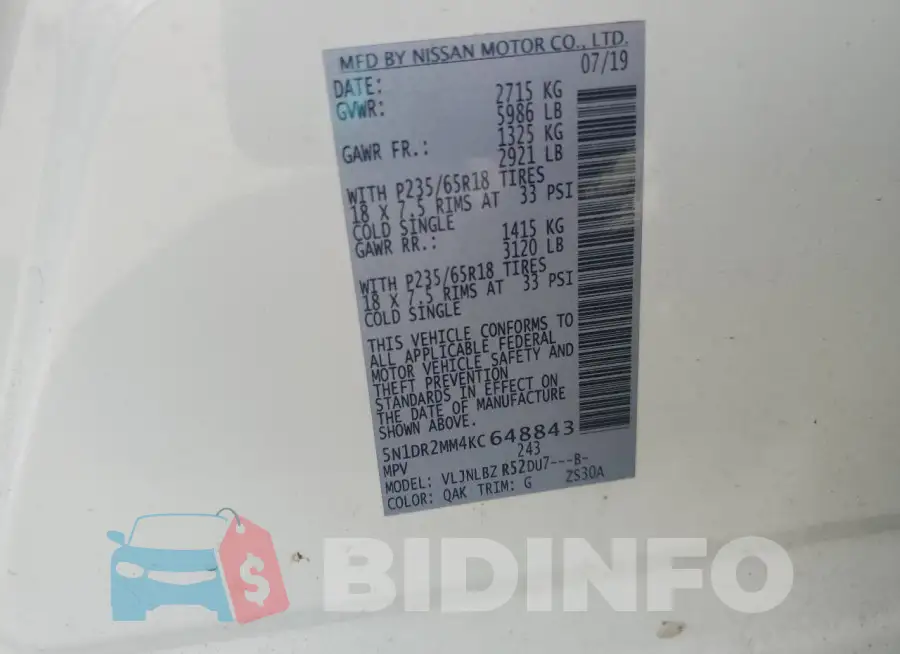 5N1DR2MM4KC648843 Photo# 13