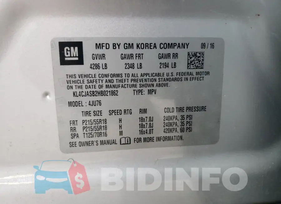 KL4CJASB2HB021862 Photo# 14