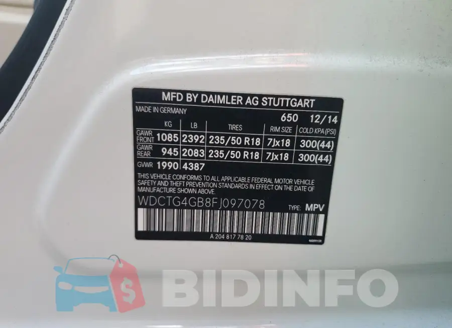 WDCTG4GB8FJ097078 Photo# 13