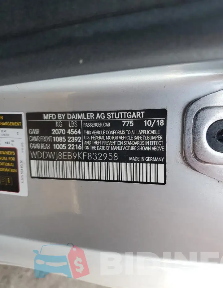 WDDWJ8EB9KF832958 Photo# 12